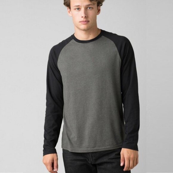 2/$30 Prana Baseball Raglan Shirt Long Sleeve Tee Charcoal Heather Medium #8900 - Picture 4 of 9